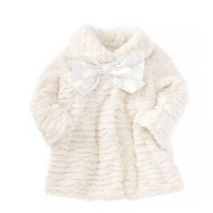 Widgeon Faux Fur Bow Detail Ivory Jacket with snap Closure 12 months